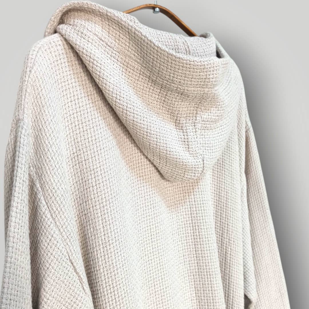 Salda waffle stonewash Turkish bathrobe, hooded, beige | Kikoya