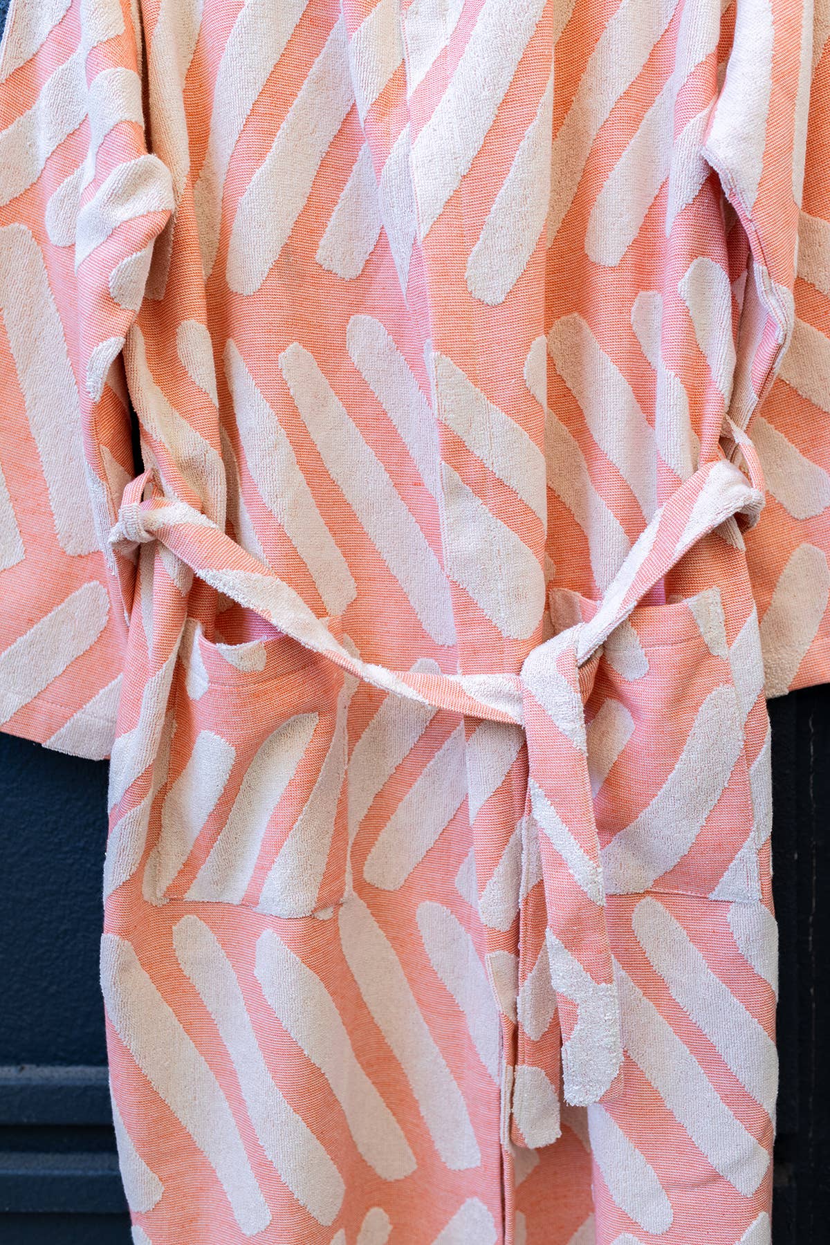 Fishbone raised terry Turkish bathrobe with a herringbone jacquard, hooded | Kikoya