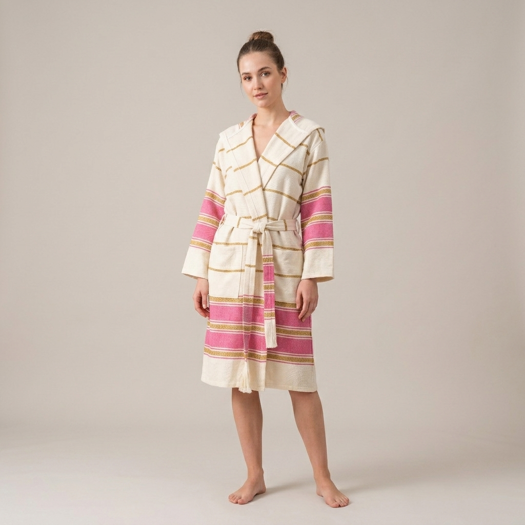 Bohemia Turkish Cotton Bathrobe – Hooded Kimono, 100% Cotton