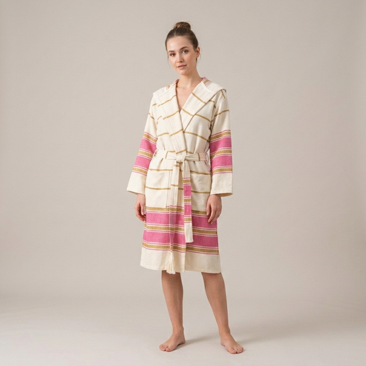 Bohemia Turkish Cotton Bathrobe – Hooded Kimono, 100% Cotton