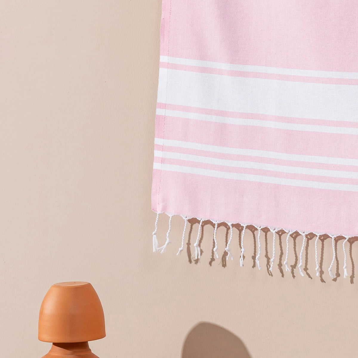 Fine stripe Turkish beach towel on cream, 33x66 in, flat-woven peshtemal | Kikoya