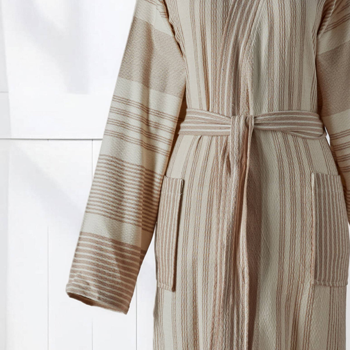 Ribbed Turkish kimono bathrobe – Cream | Kikoya