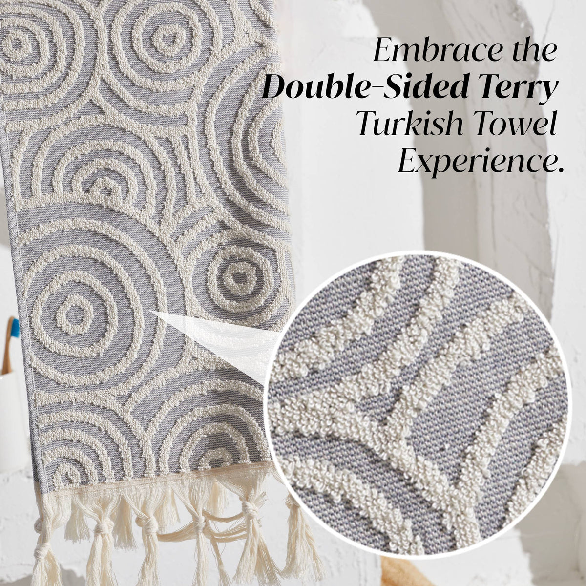 Double terry Turkish hand towel with woven jacquard pattern | Kikoya
