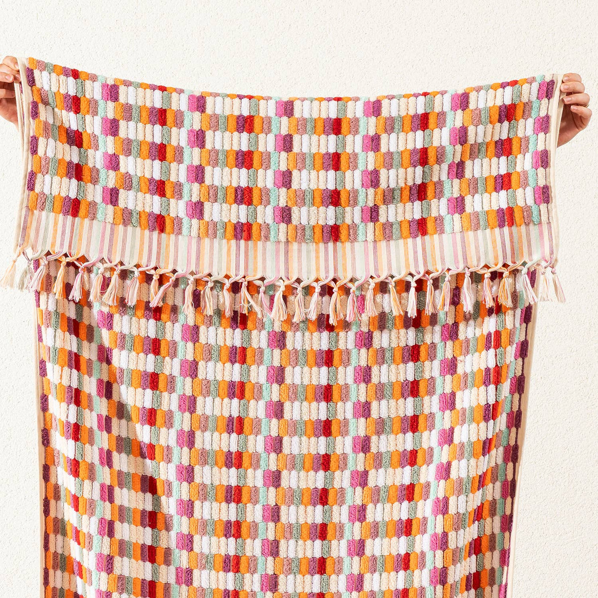 Lokum handloomed Turkish bath towel in check weave, 35x68 in | Kikoya