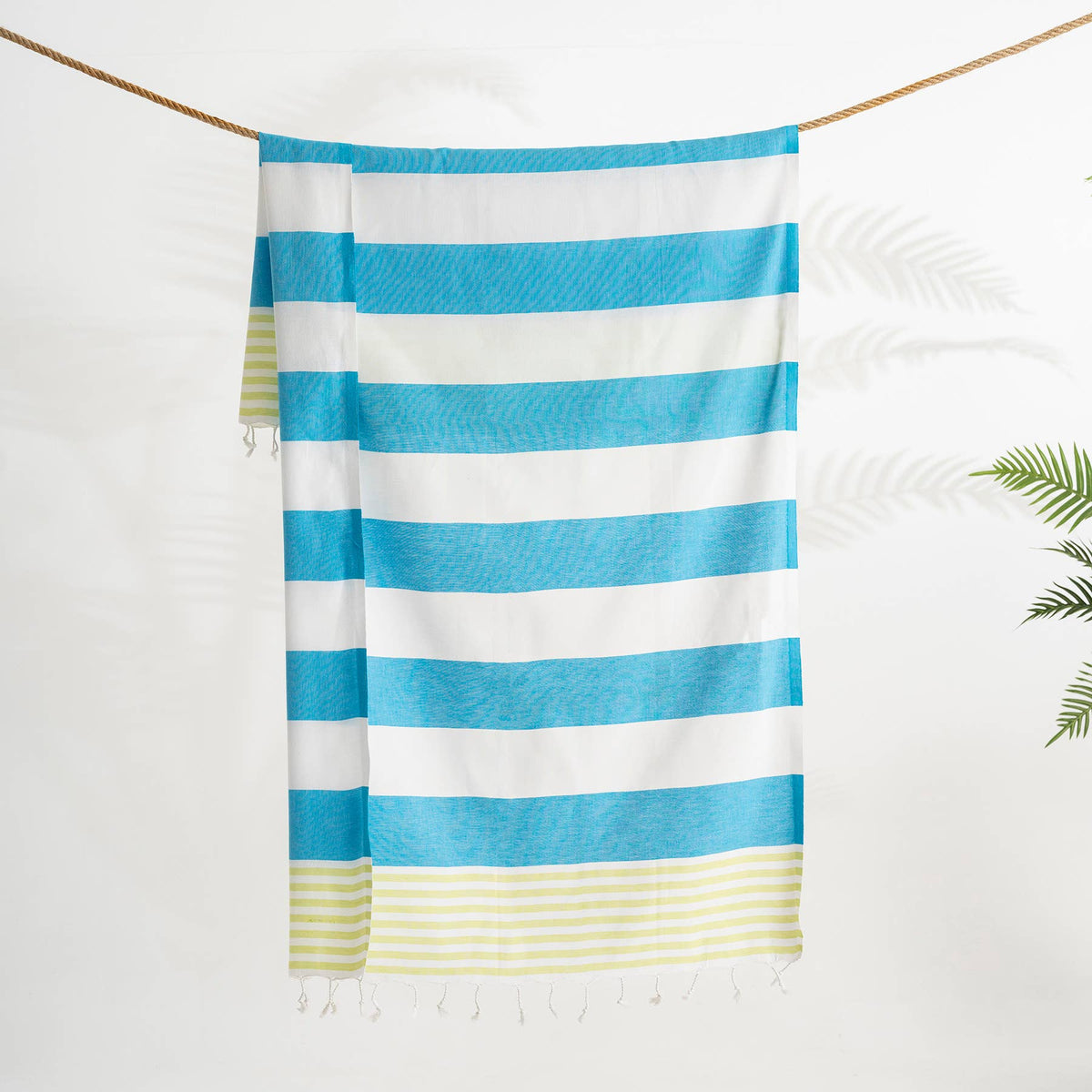 Cabana Turkish beach towel – Turquoise & Lime Stripe | Kikoya