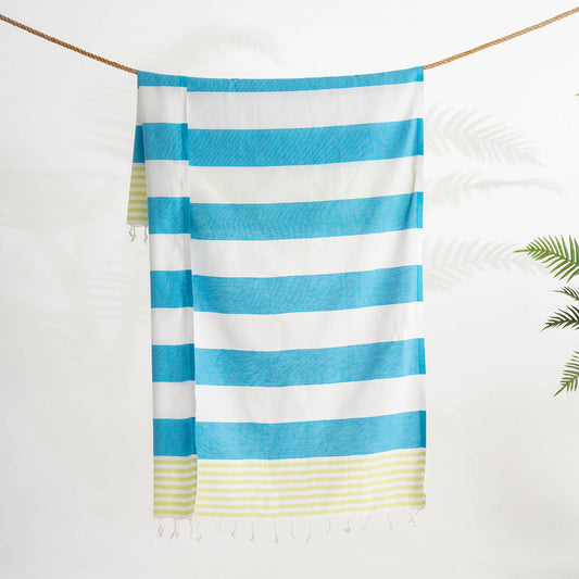 Cabana Turkish beach towel – Turquoise & Lime Stripe | Kikoya