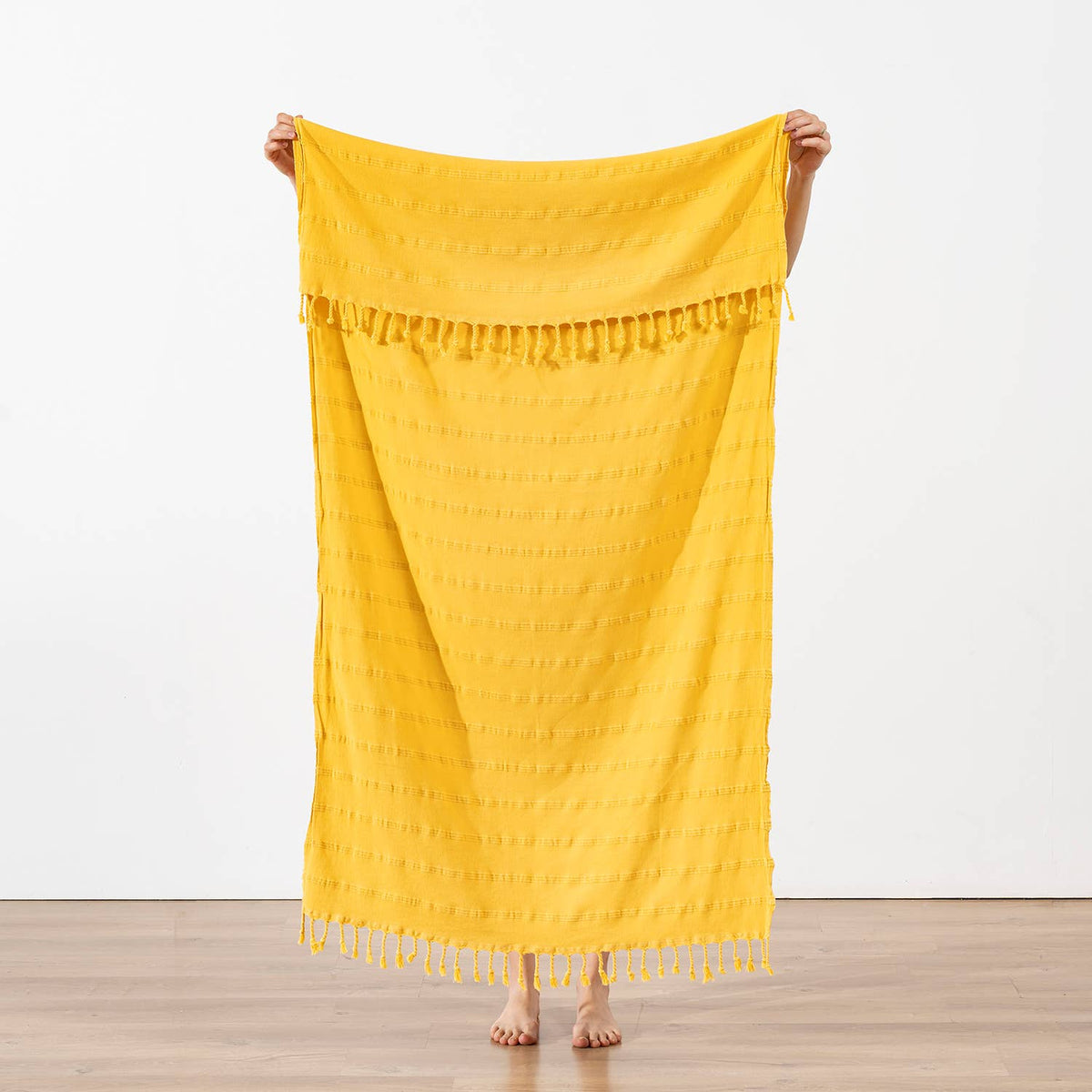 Stonewashed Turkish beach towel – Mustard | Kikoya