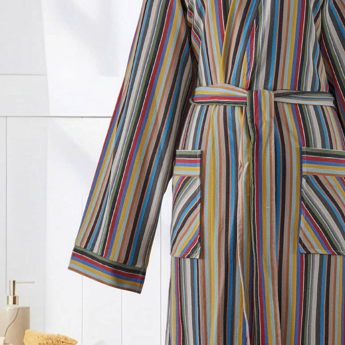 Multicolor stripe Turkish cotton bathrobe – kimono, belted | Kikoya