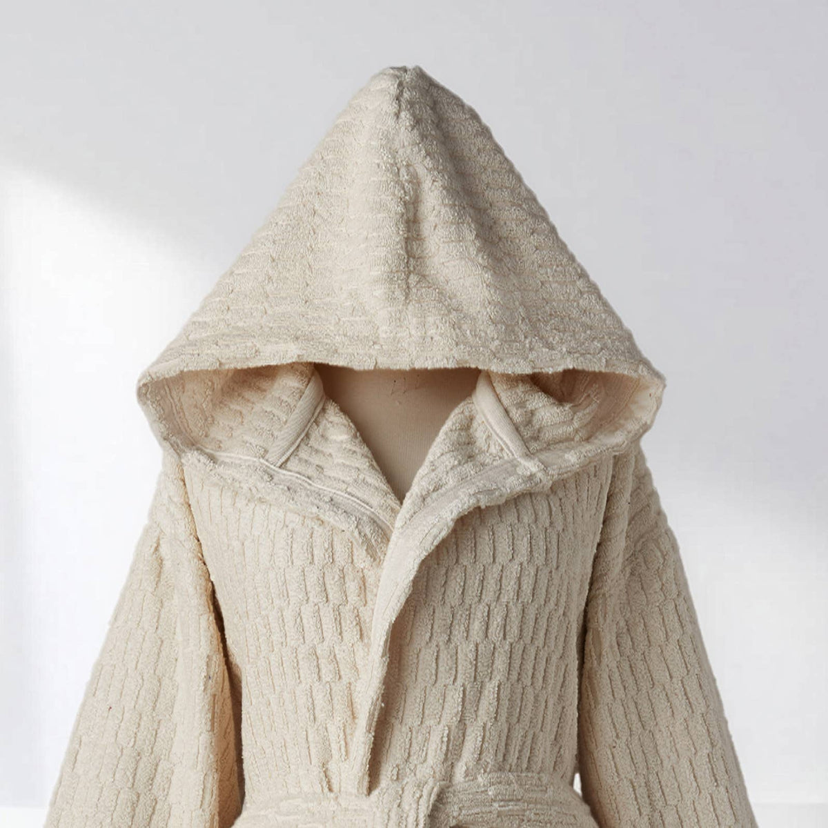 Pompom Turkish bathrobe – Lokum Natural, Hooded, hood detail | Kikoya