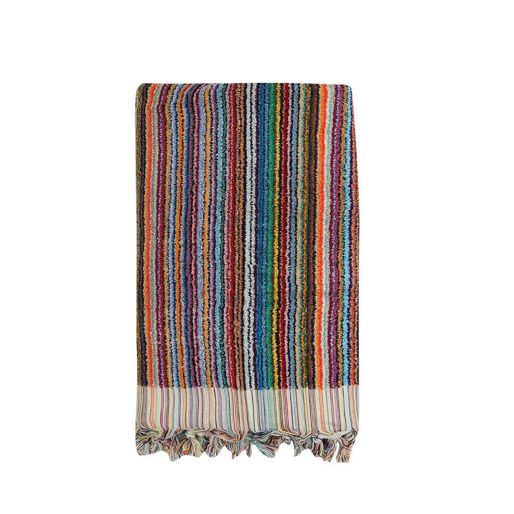 Handloomed Turkish bath towel with raised stripe texture, 35x68 in | Kikoya