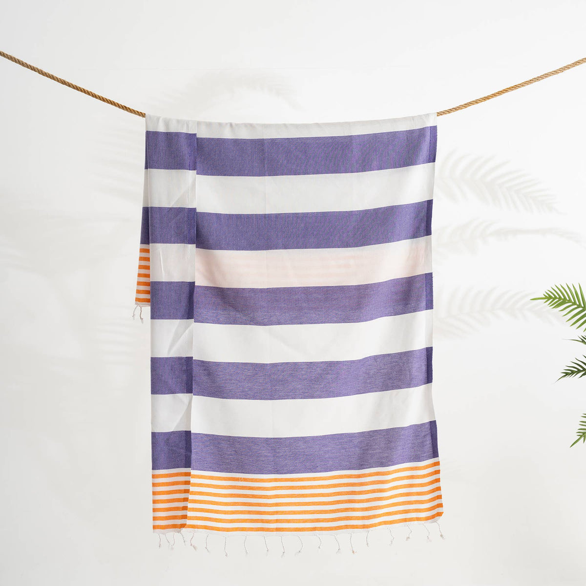 Mediterranean Turkish beach towel – Purple & Orange block stripe | Kikoya