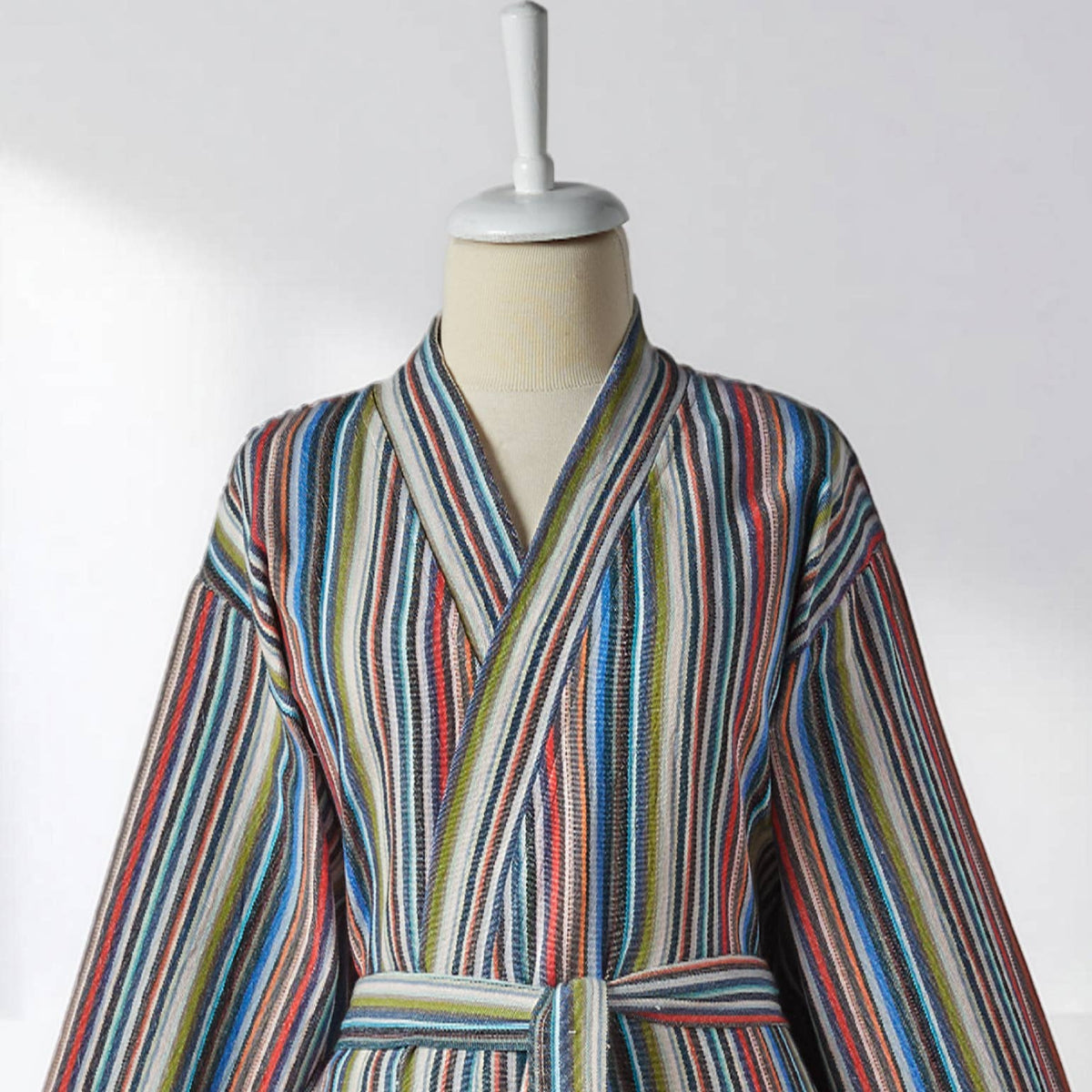 Antique Turkish kimono bathrobe – Grey Multi Stripe | Kikoya
