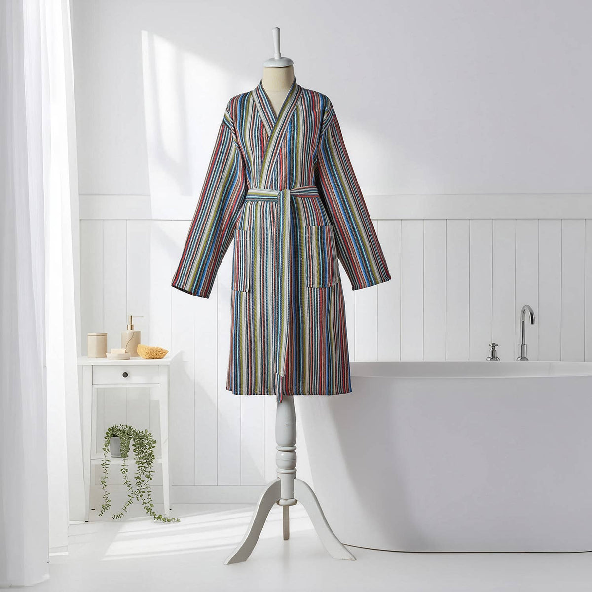 Antique Turkish kimono bathrobe – Grey Multi Stripe | Kikoya