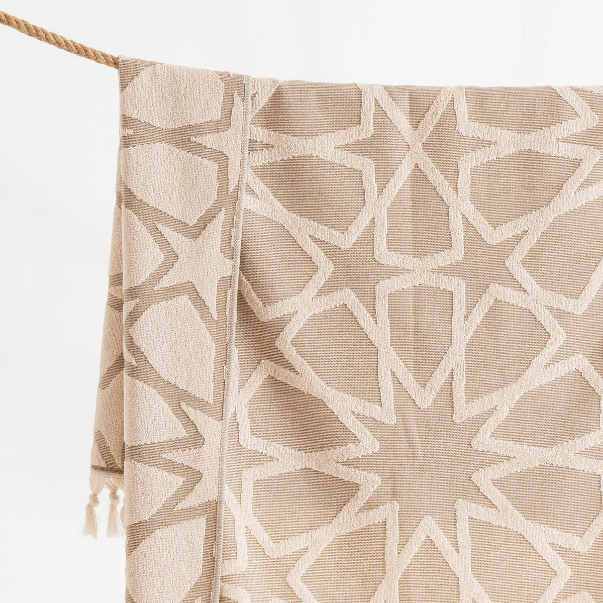 Maya Turkish terry towel with woven geometric jacquard, 36x66 in | Kikoya
