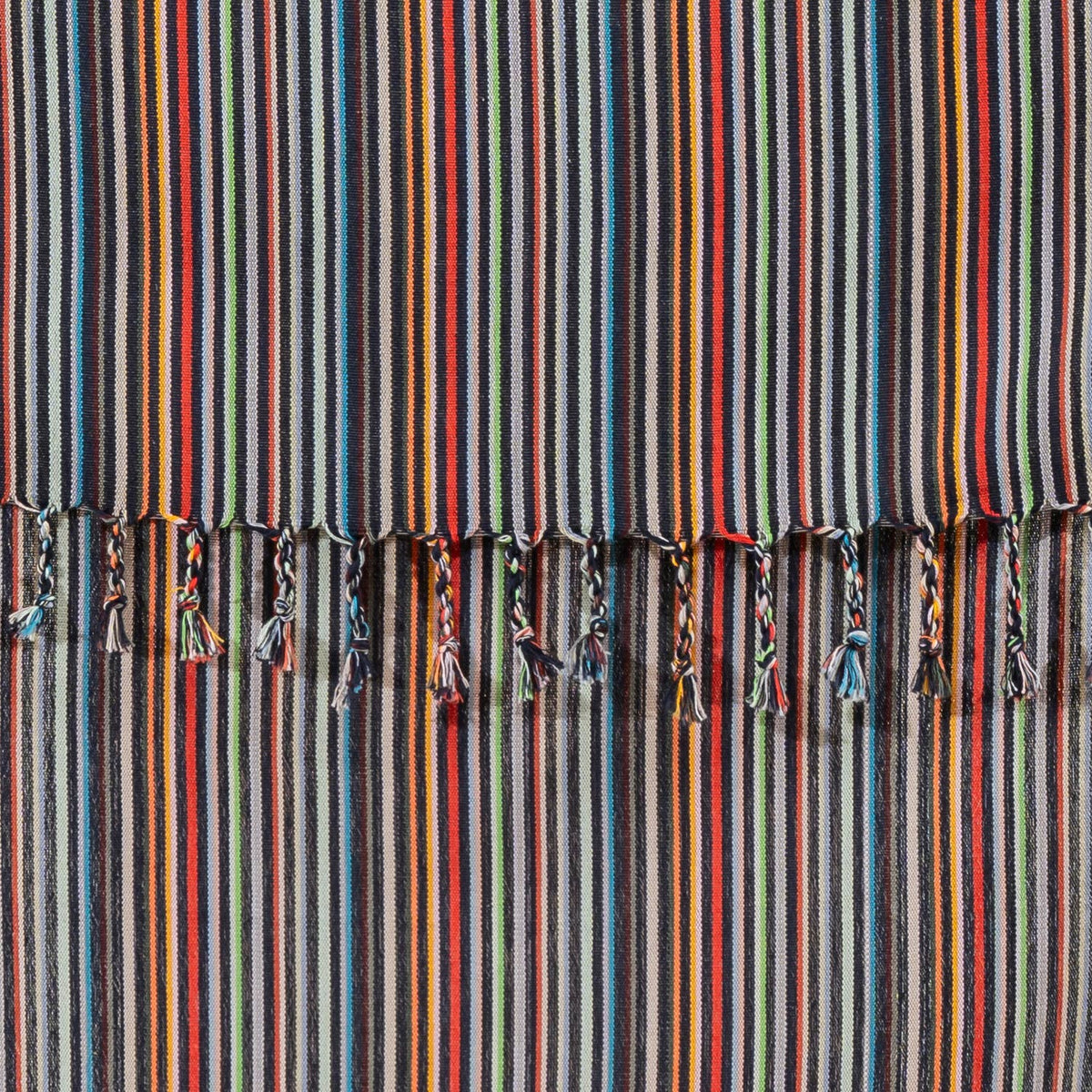 Premium rustic Turkish beach towel in fine multicolour stripes on slate | Kikoya