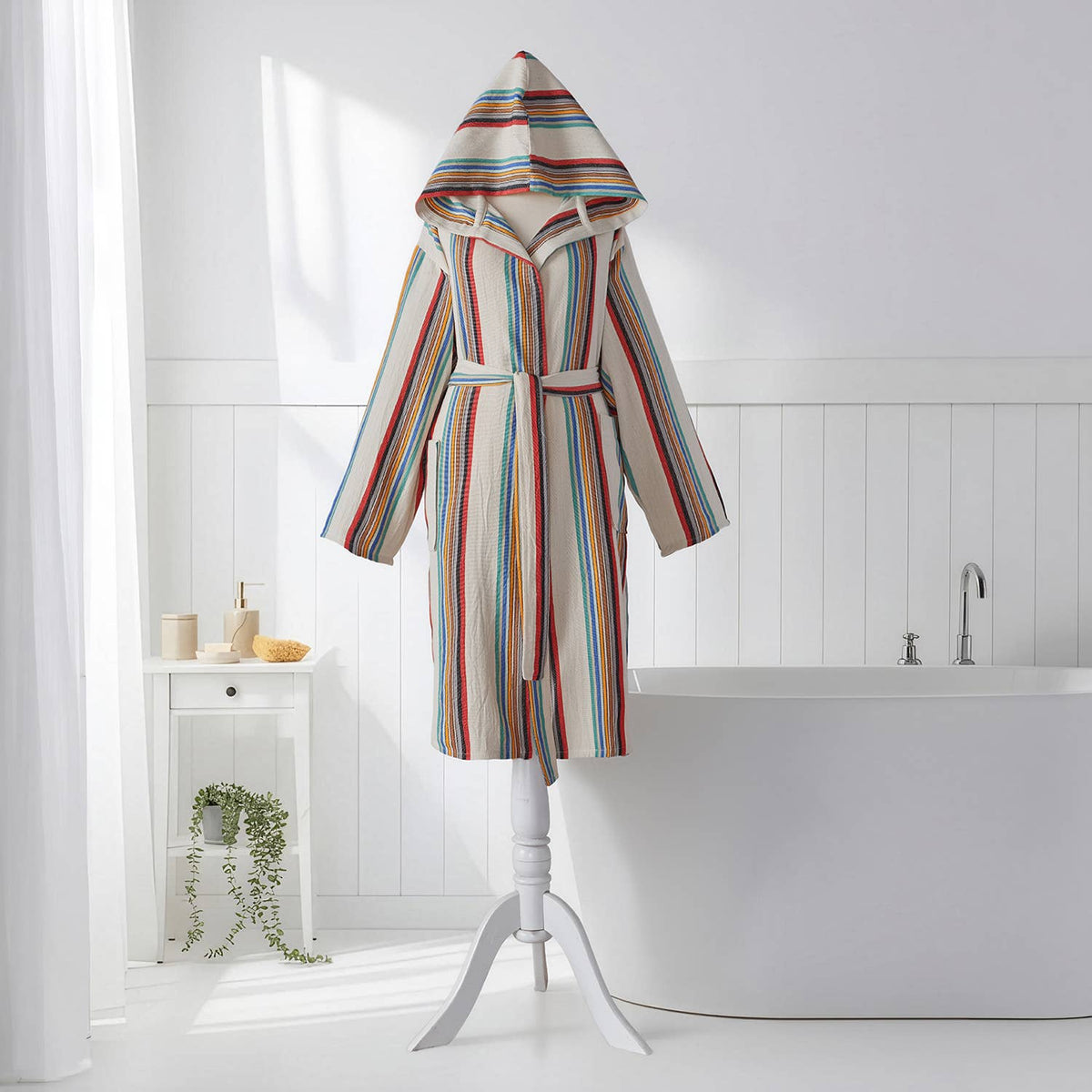 Rainbow Turkish bathrobe – stripe, hooded | Kikoya