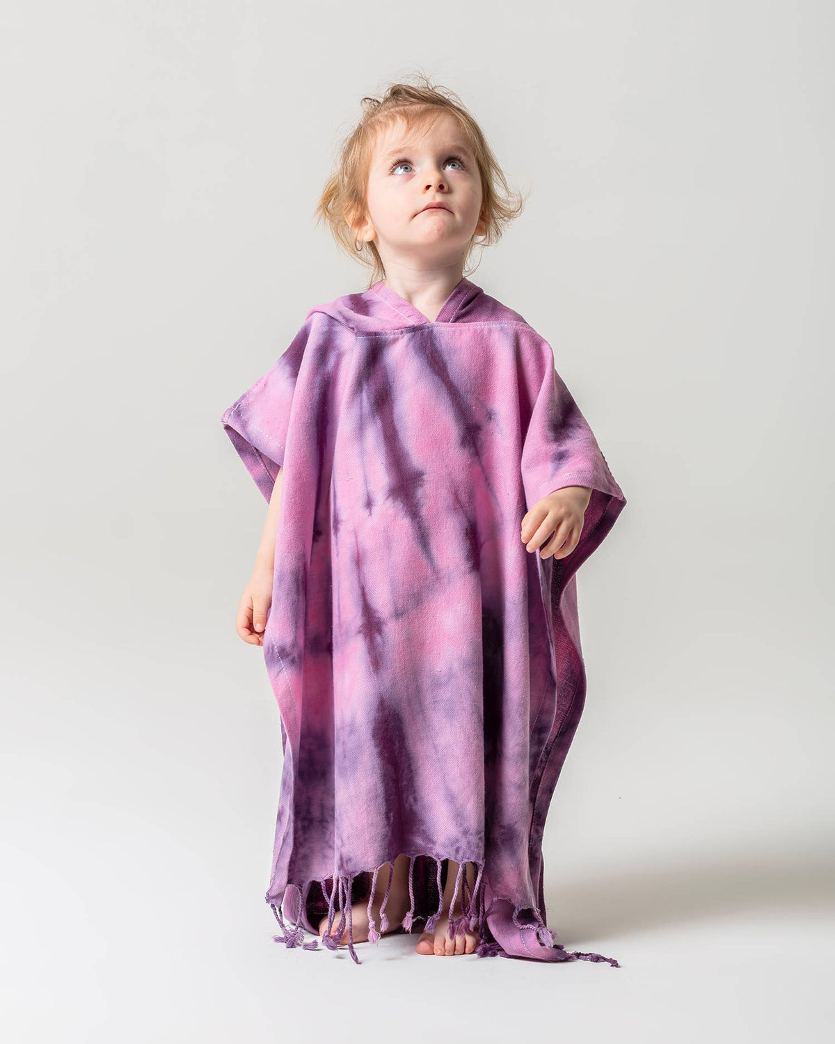 Tie-dye kids hooded towel poncho in Plum, 100% Turkish cotton | Kikoya