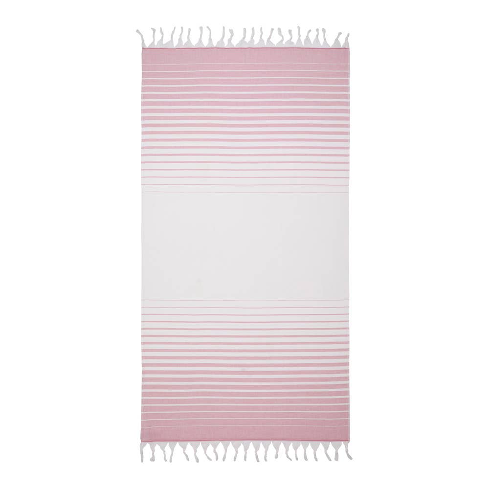 Paradiso terry-backed Turkish towel in two-tone stripe with tassel fringe, 35x70 in | Kikoya