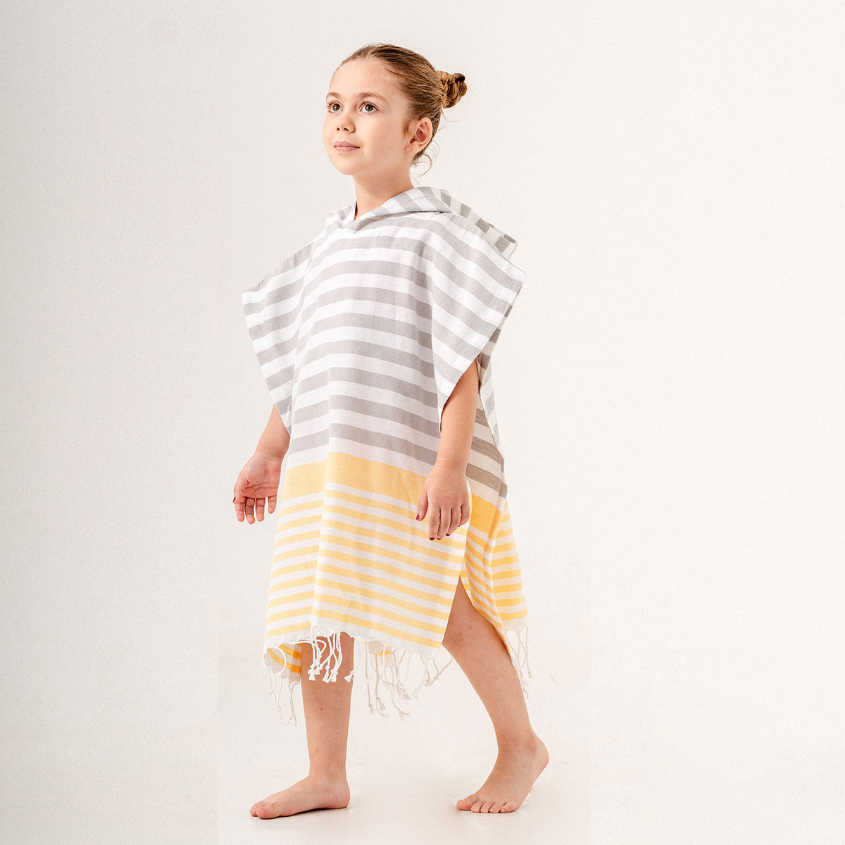 Capri Kids Hooded Towel Poncho – Stripe, Yellow | Kikoya