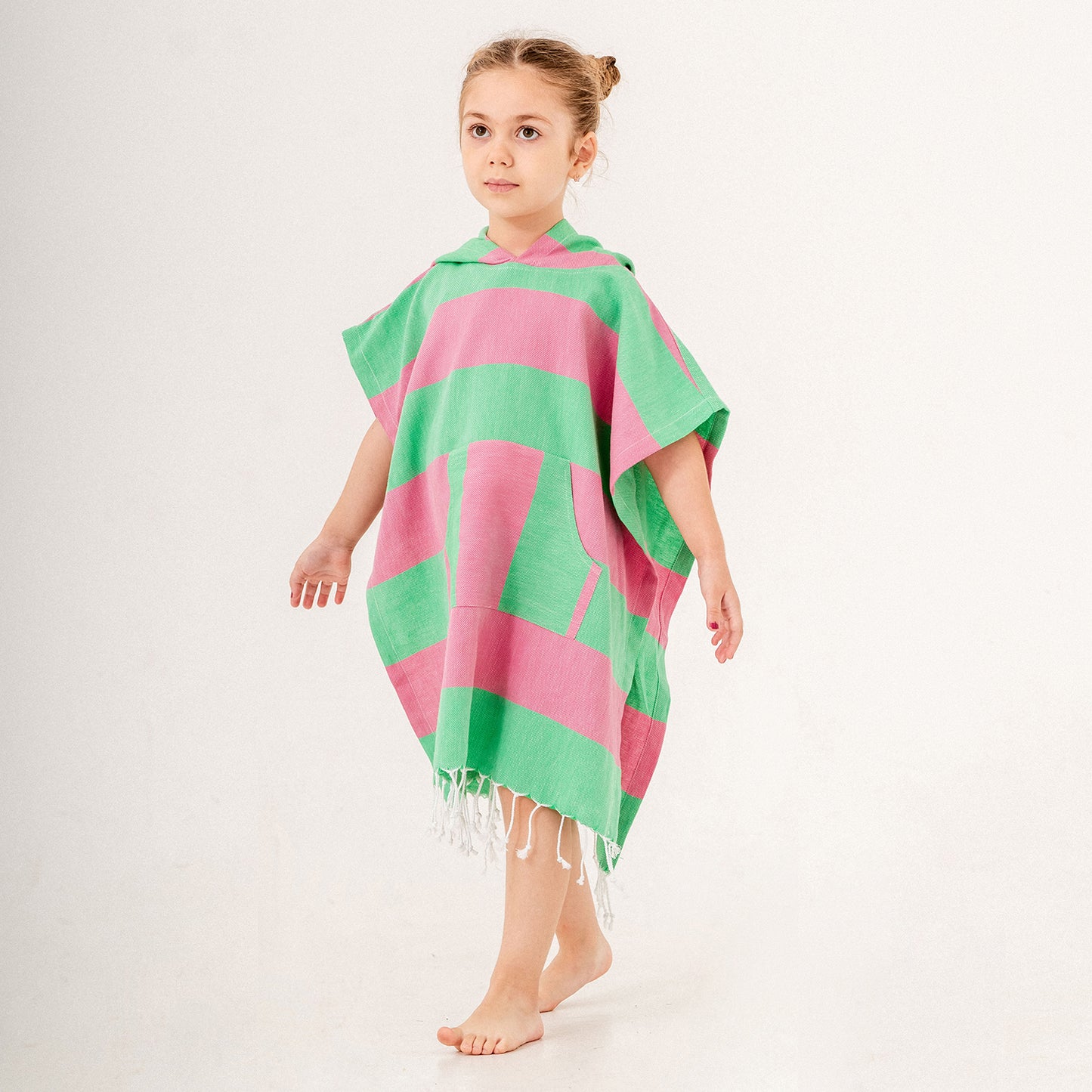 Pink Green Hooded Towel Changing Poncho for Kids