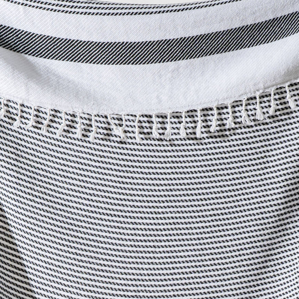 Pinstripe Turkish beach towel on cream with solid hem band, 33x66 in | Kikoya