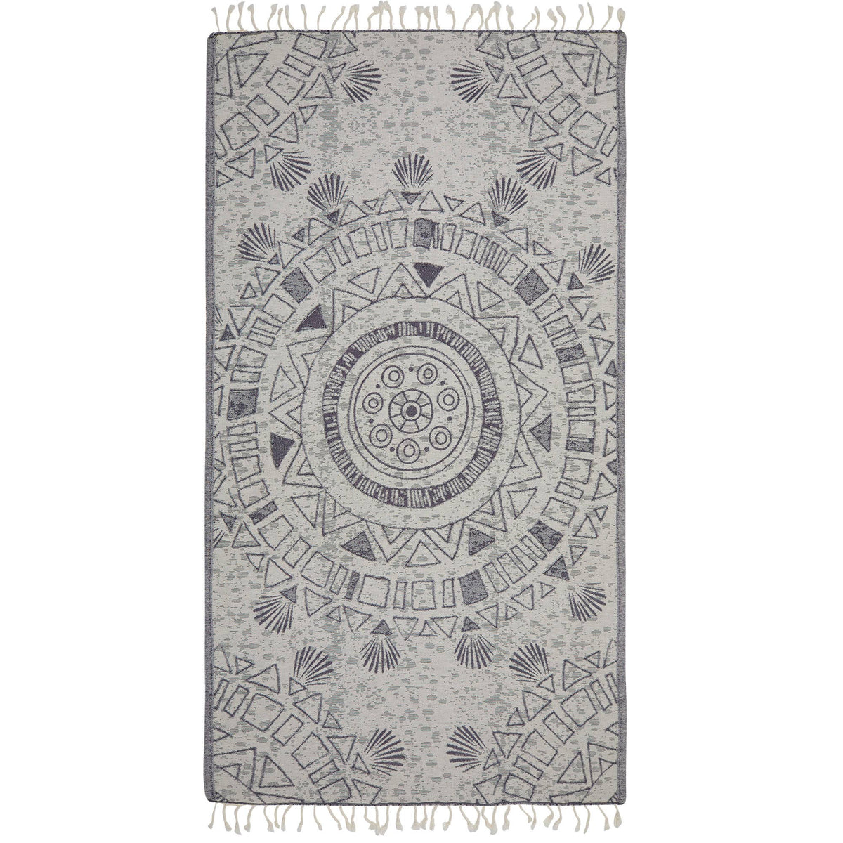Storyteller ornamental jacquard Turkish beach towel, 35x70 in, flat-woven | Kikoya