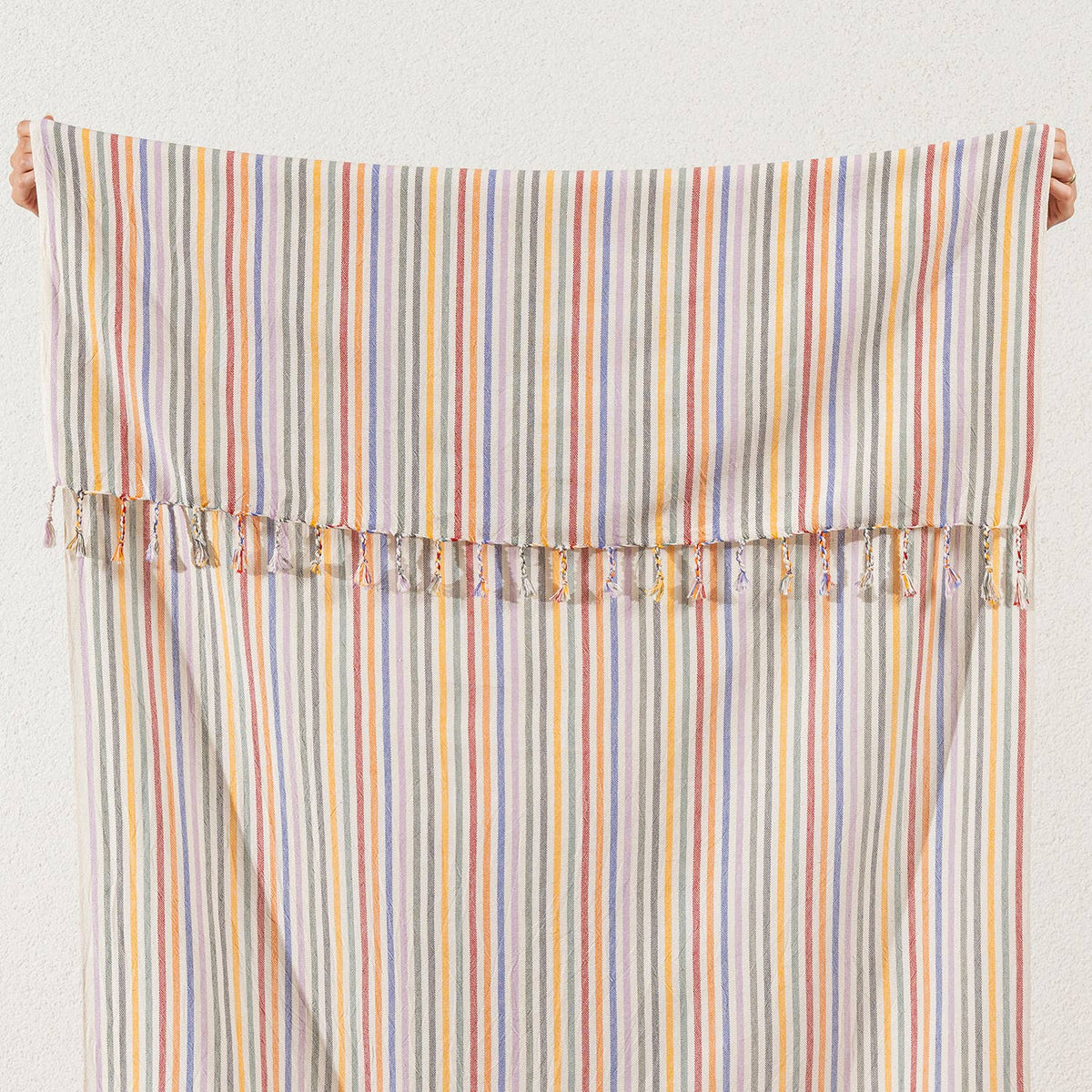 Premium Rustic Turkish Beach Towel – Lilac Rainbow Stripe, 100% Cotton Peshtemal, 40x70 in