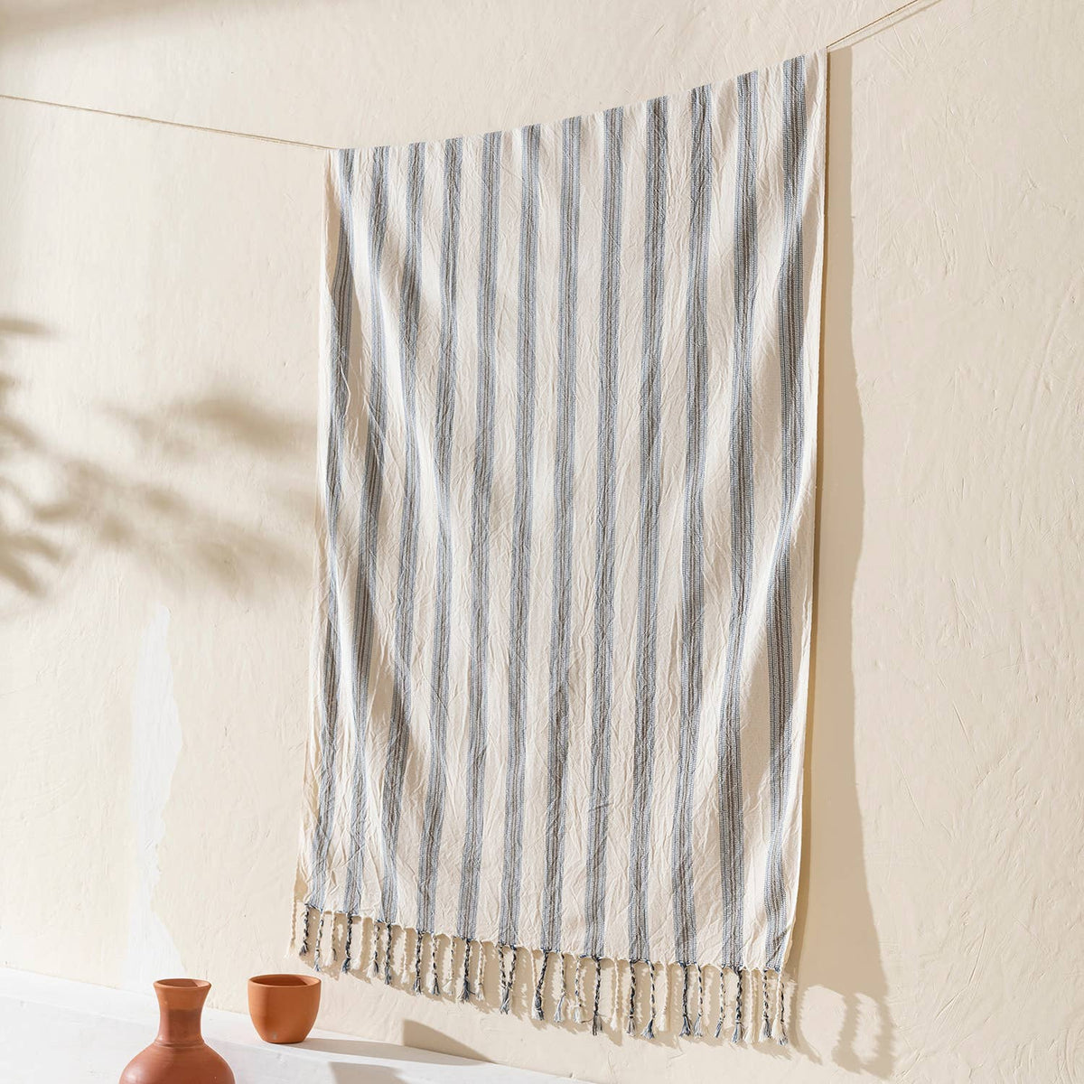Premium Rustic Turkish Beach Towel – Taupe Ticking Stripe, 100% Cotton Peshtemal, 40x70 in