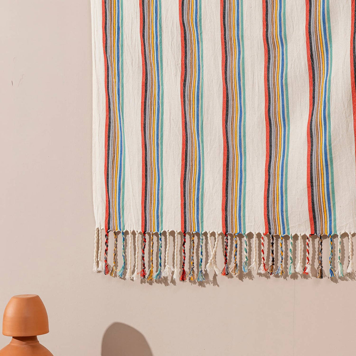 Premium Rustic Turkish beach towel in multicolour ticking stripe, 33x66 in | Kikoya