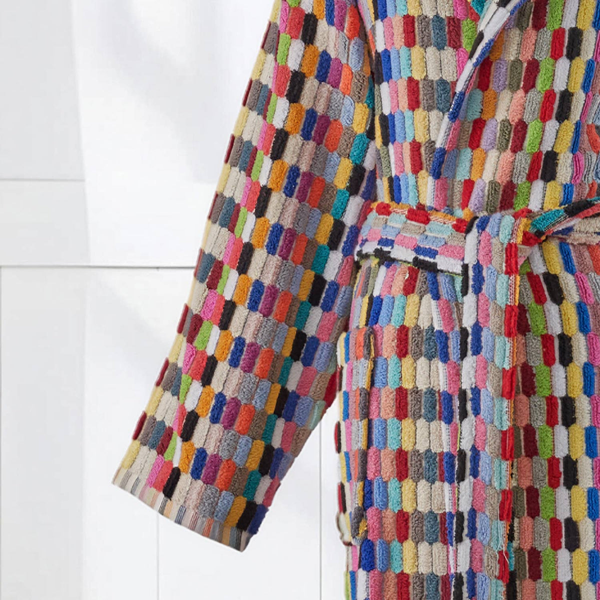 Pompom Turkish bathrobe – Lokum Multicolor, Hooded, back view | Kikoya