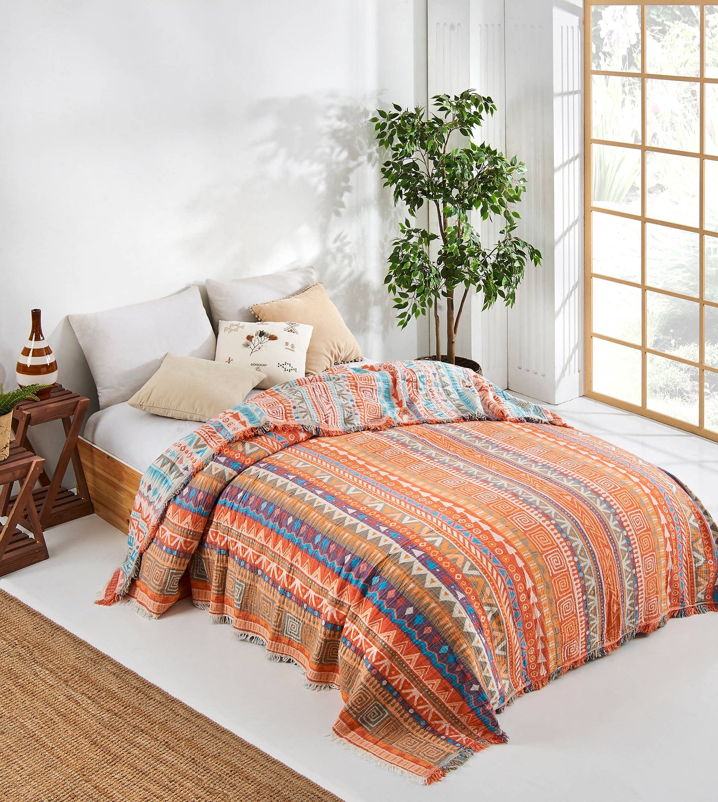 Boho Bedspread Turkish Cotton Summer Blankets Throw Bohemian