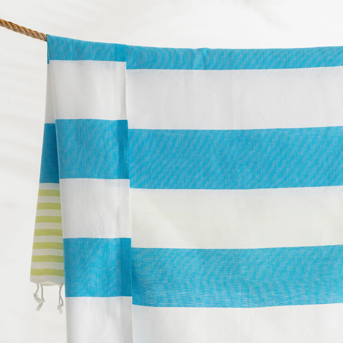 Turquoise cabana stripe Turkish towel, woven texture | Kikoya