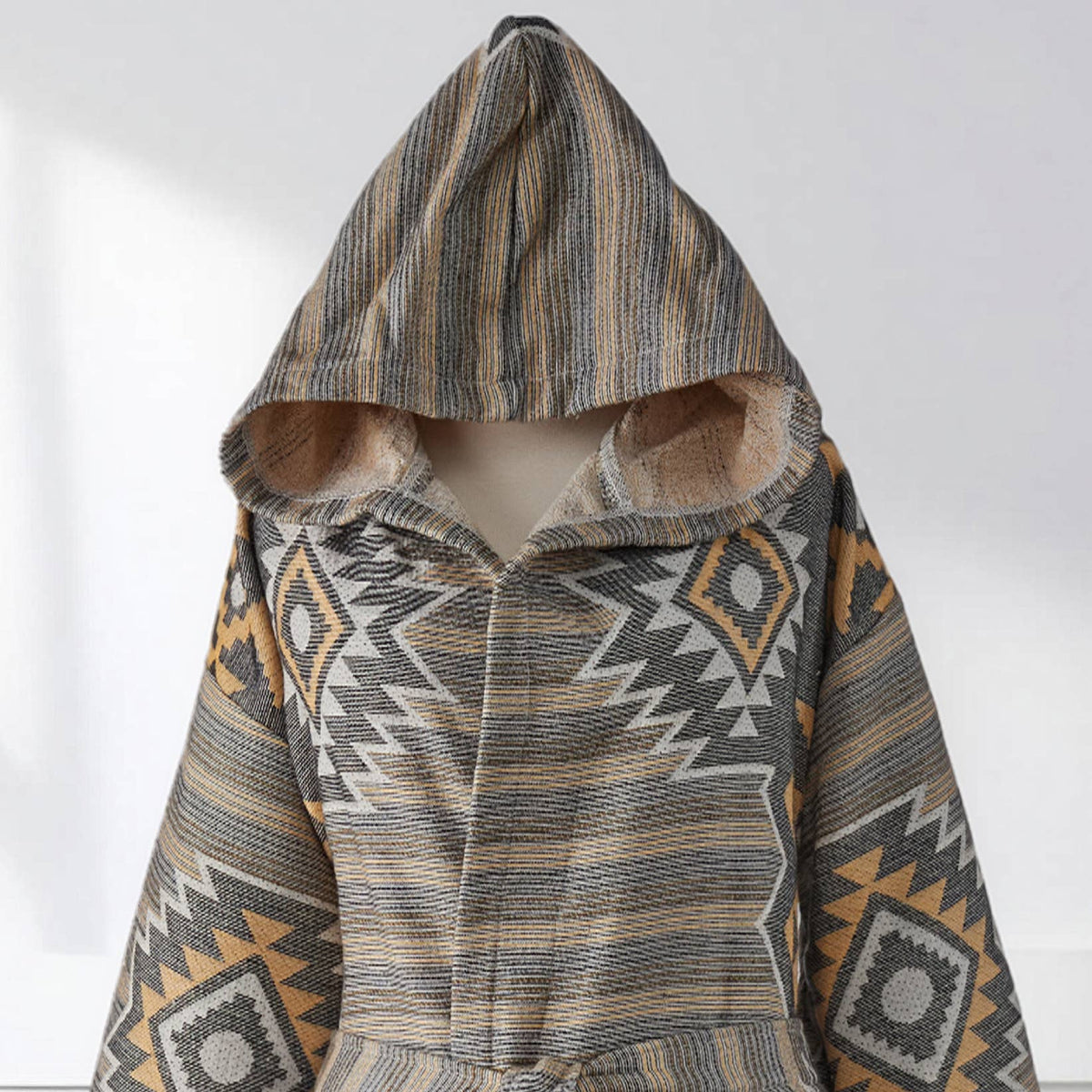 Kilim terry-backed Turkish bathrobe – hooded, multicolor | Kikoya