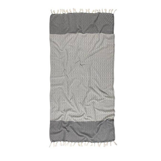 Topkapi Turkish beach towel in blue diamond weave with contrast band, 33x66 in | Kikoya