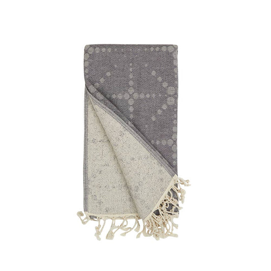Star terry-backed Turkish towel with tonal star jacquard in anthracite, 35x70 in | Kikoya