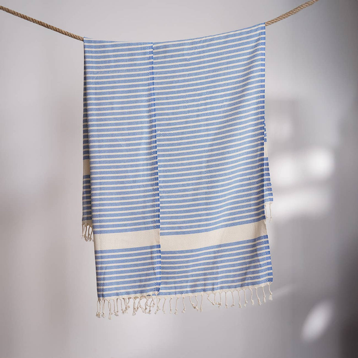 Midas Turkish beach towel in Blue basket weave, 33x66 in | Kikoya