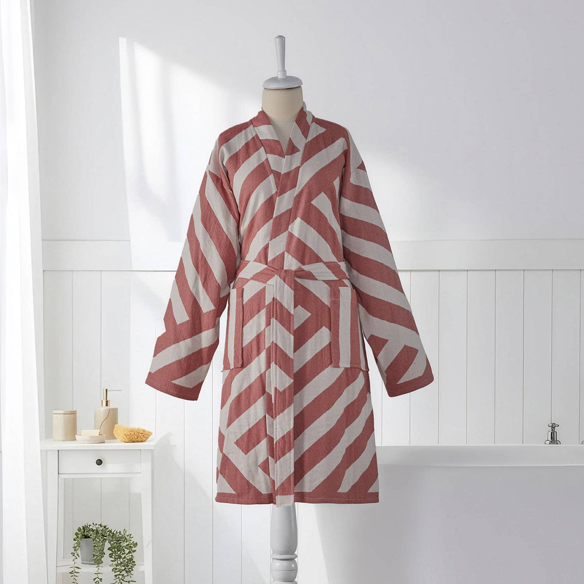 Harmony Turkish kimono bathrobe – Grey diagonal stripe | Kikoya