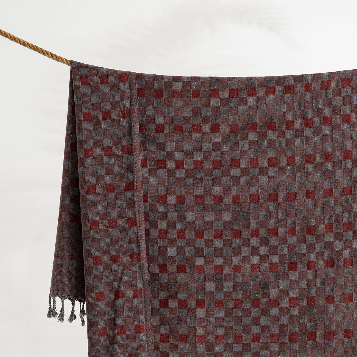 Stonewashed Turkish beach towel in a tonal checker weave, 35x66 in | Kikoya
