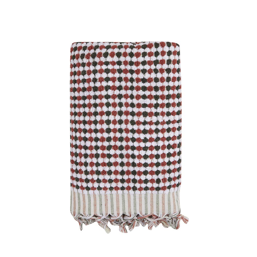 Pompom handloomed Turkish bath towel, 35x68 in, bubble weave with pompom fringe | Kikoya