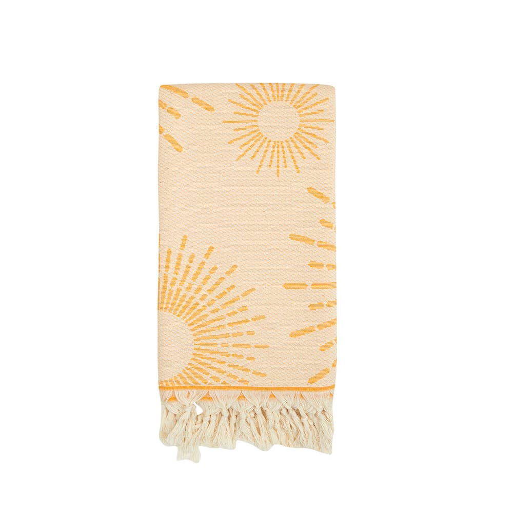 Sunbright terry-backed Turkish towel with woven sunburst jacquard, 35x70 in | Kikoya