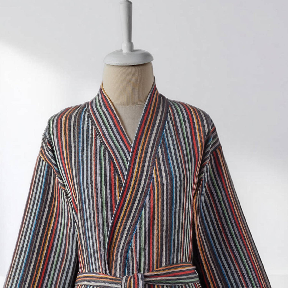 Antique Turkish kimono bathrobe – Charcoal & Rust Stripe | Kikoya