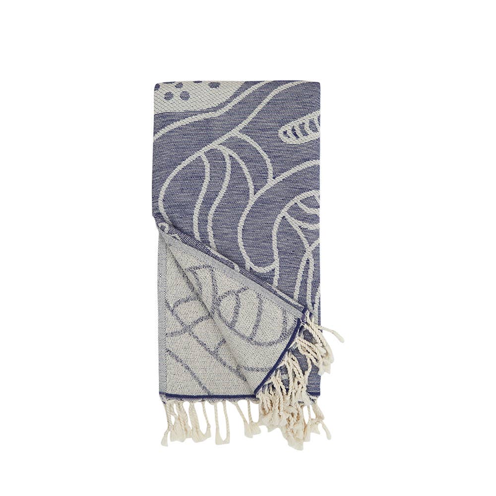 Whale shark terry-backed Turkish towel with woven jacquard face, 35x70 in | Kikoya