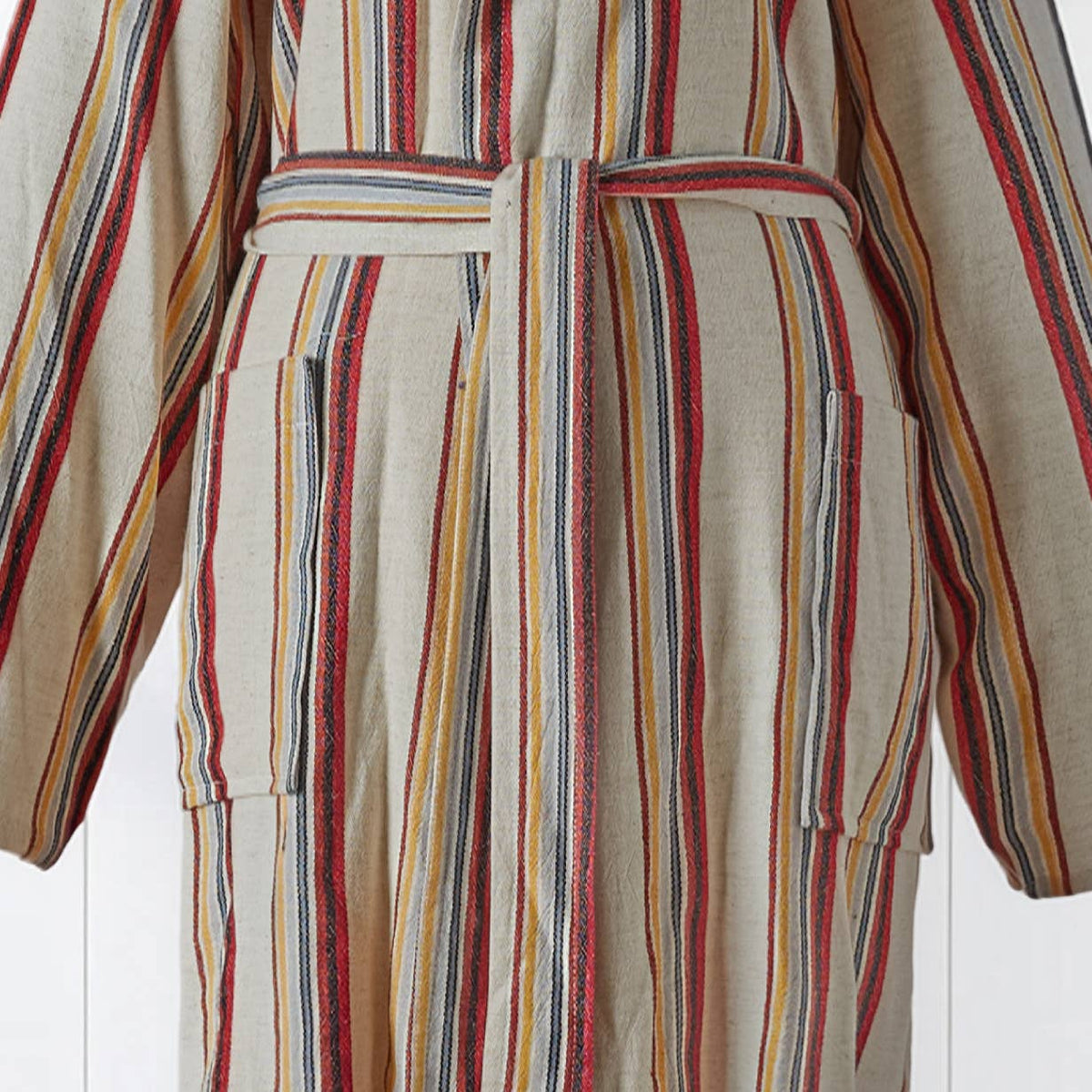 Rainbow linen-cotton Turkish bathrobe – stripe, hooded | Kikoya