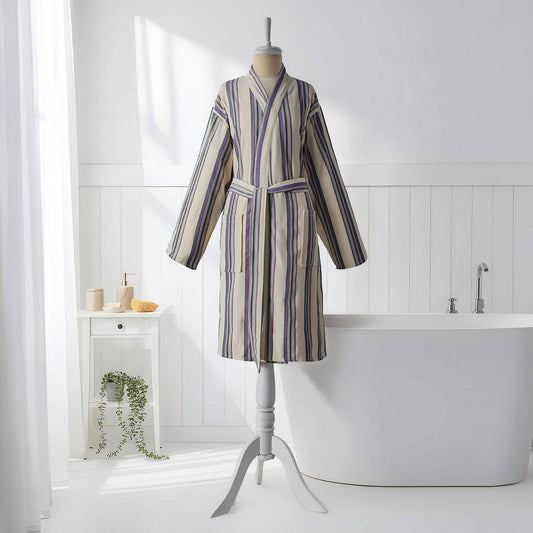 Multi stripe Turkish bathrobe in grey & blue – kimono | Kikoya