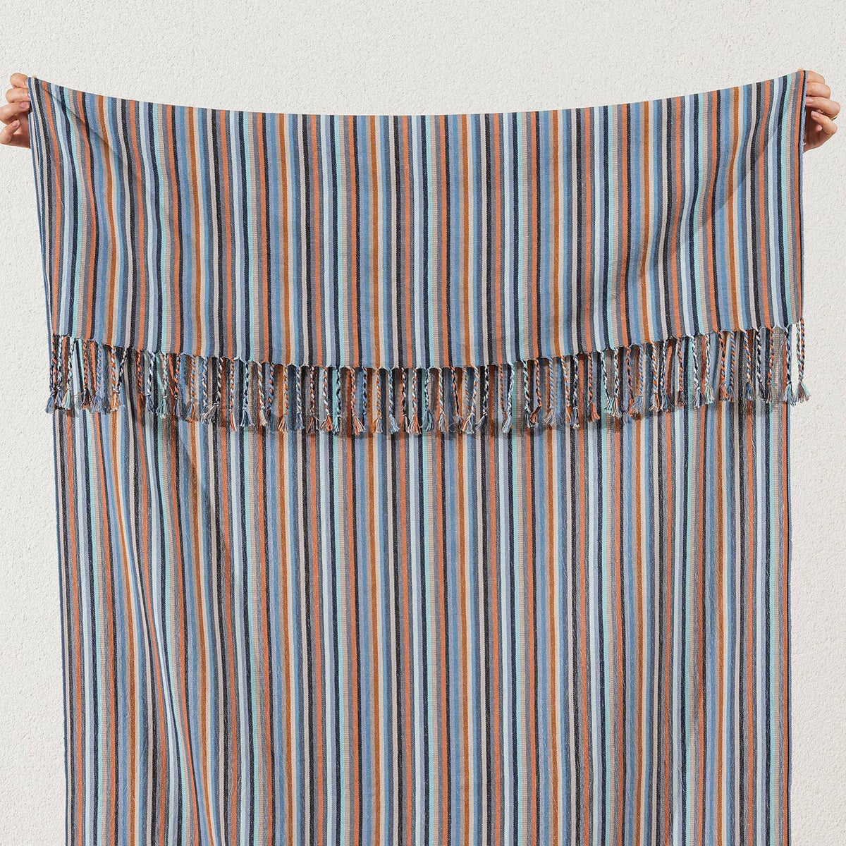 Premium Rustic Turkish Beach Towel – Rust & Denim Stripe, 100% Cotton Peshtemal, 40x70 in