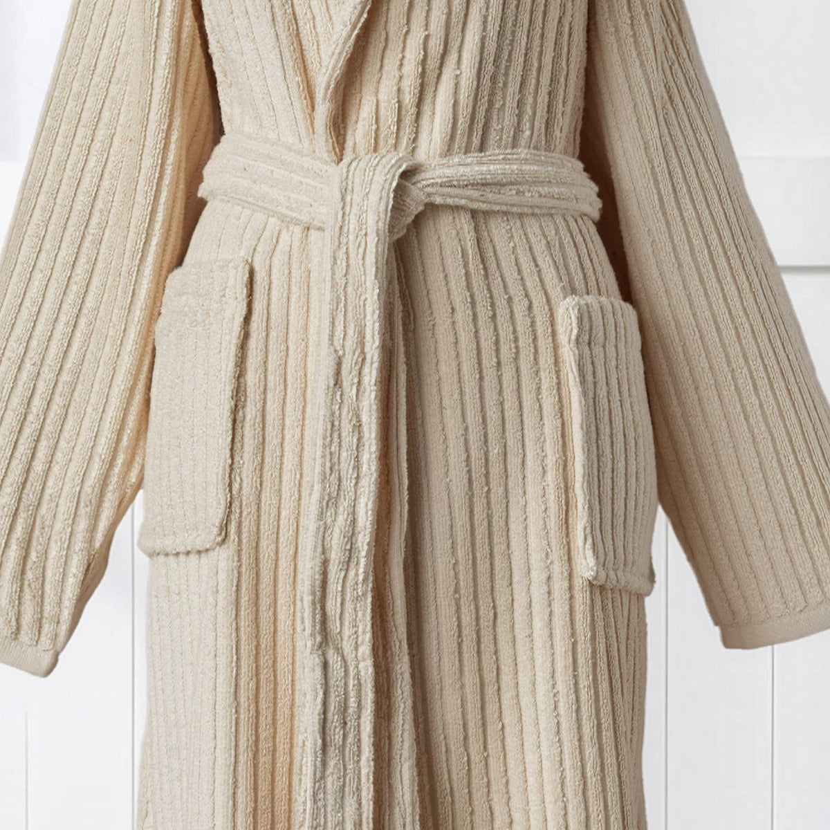Pompom Turkish bathrobe – Natural Stripe, Hooded, belt and pocket detail | Kikoya