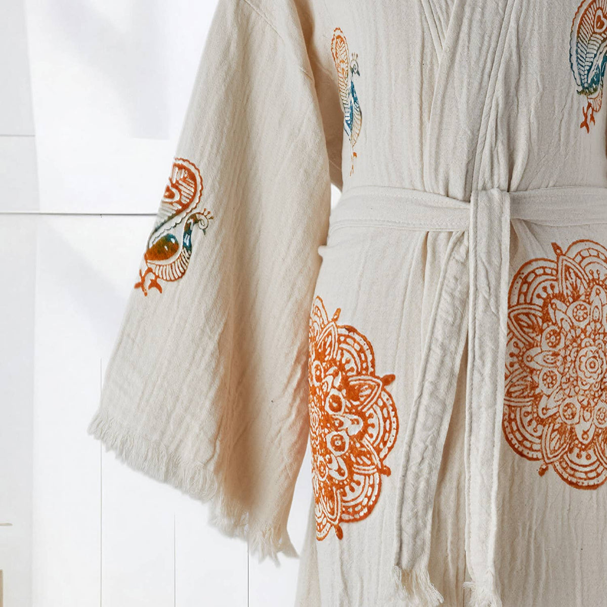 Block Print Turkish Cotton Bathrobe – Hand-stamped Design 8, Kimono