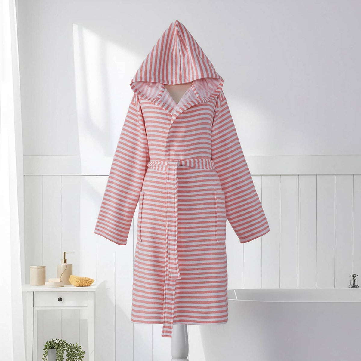 Royal terry-backed Turkish bathrobe – stripe, hooded | Kikoya