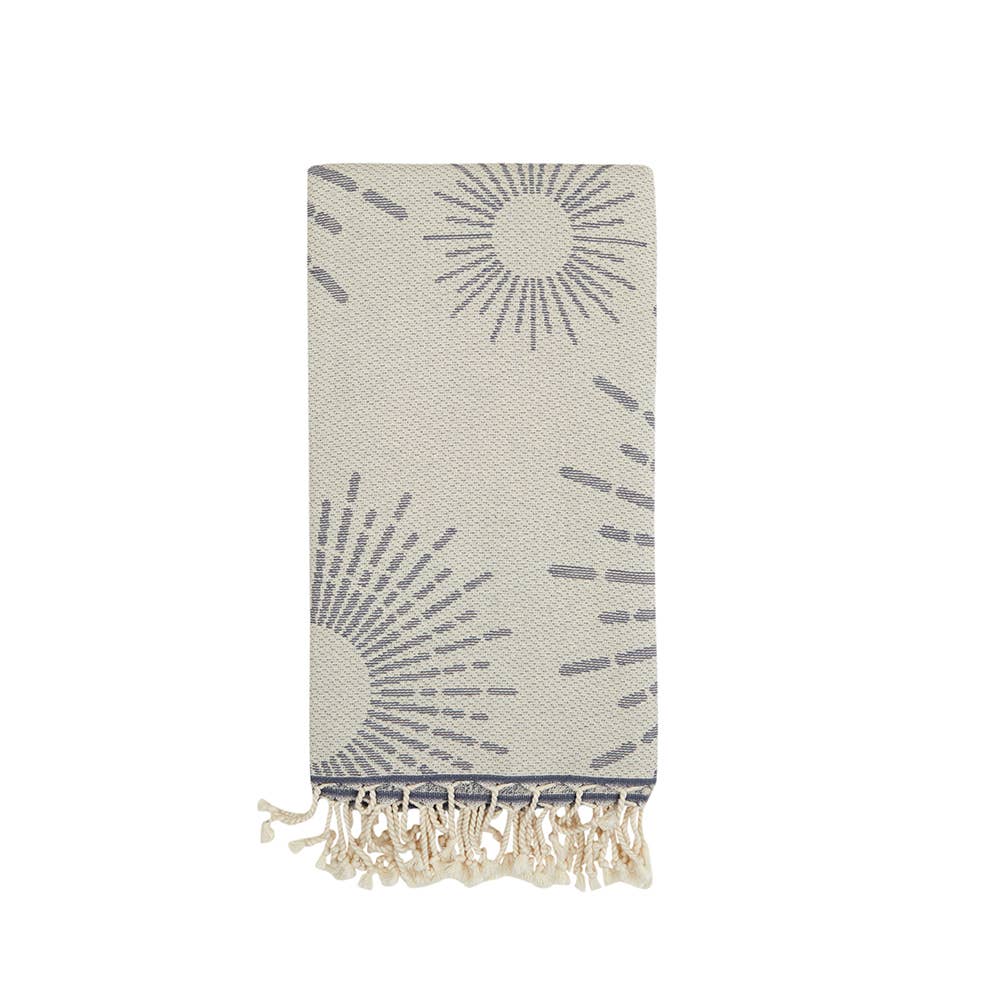 Sunbright terry-backed Turkish towel with woven sunburst jacquard, 35x70 in | Kikoya