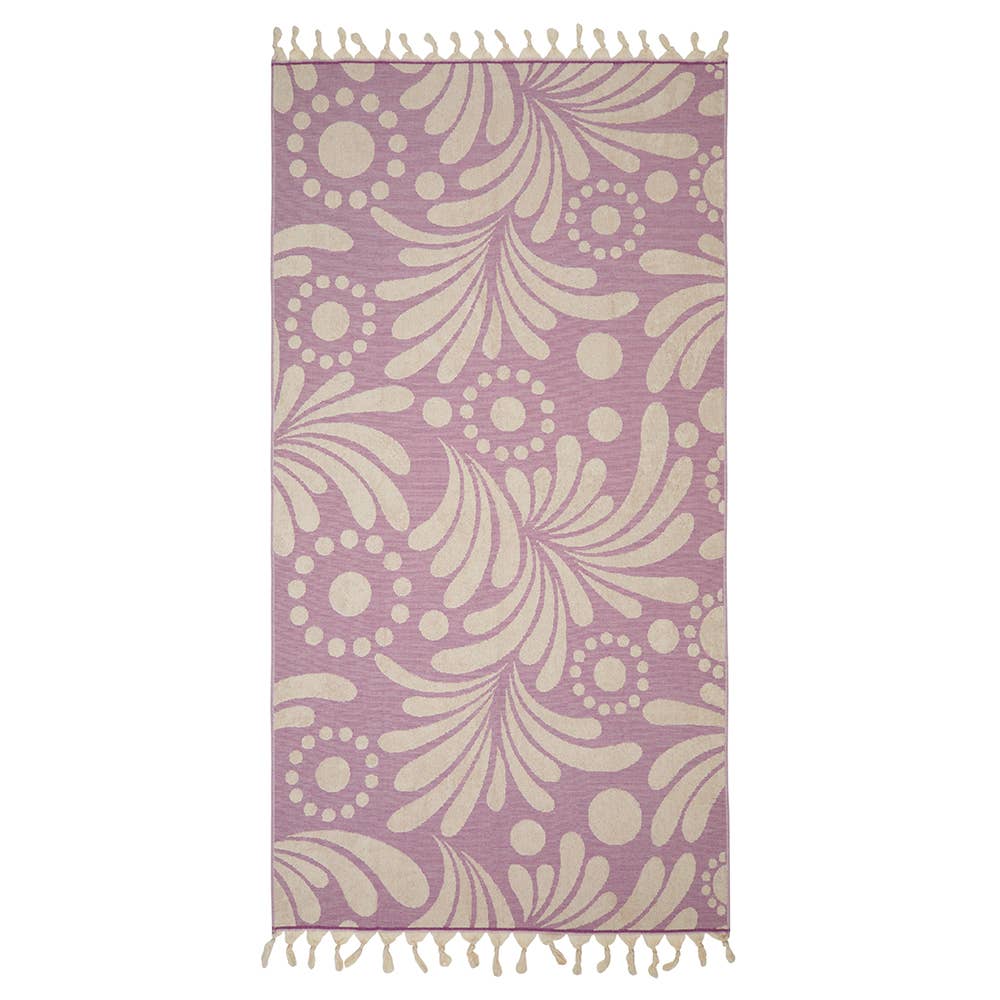 Rio Turkish terry towel with woven botanical jacquard | Kikoya